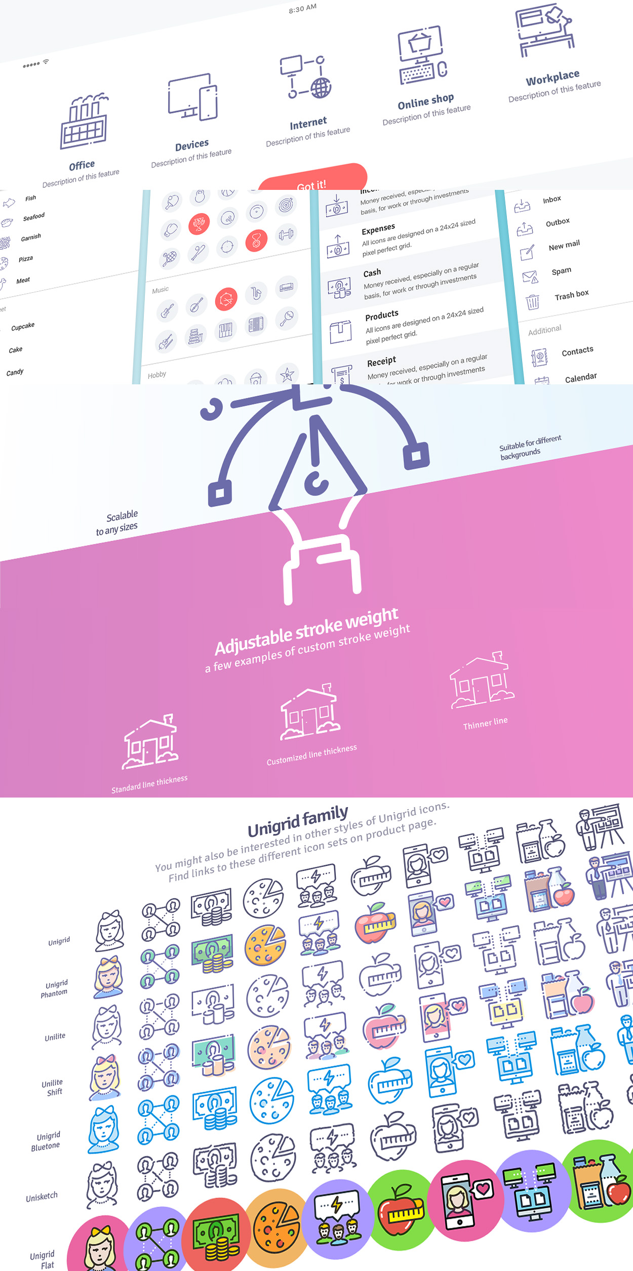 Unilite icons usage example